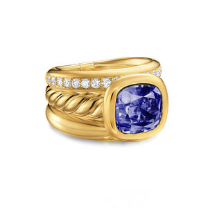 DY Mercer® Three Row Stone Ring in 18K Yellow Gold with Iolite and Diamonds, 12mm