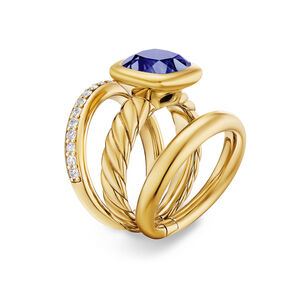 DY Mercer® Three Row Stone Ring in 18K Yellow Gold with Iolite and Diamonds, 12mm