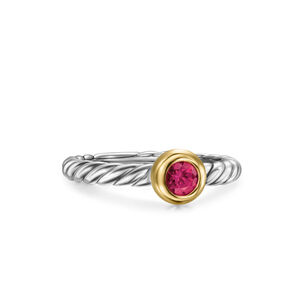 Petite Cable Ring in Sterling Silver with 14K Yellow Gold and Rhodolite Garnet, 2.8mm