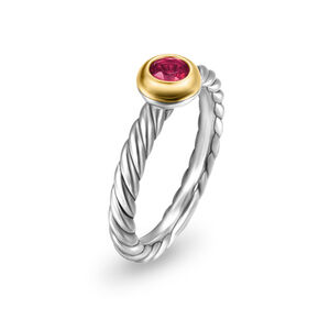 Petite Cable Ring in Sterling Silver with 14K Yellow Gold and Rhodolite Garnet, 2.8mm