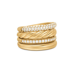 DY Mercer® Multi Row Ring in 18K Yellow Gold with Diamonds, 14mm