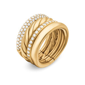 DY Mercer® Multi Row Ring in 18K Yellow Gold with Diamonds, 14mm